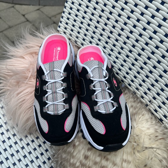 Champion Women's Black and Pink Mesh Sneakers - Picture 2 of 7